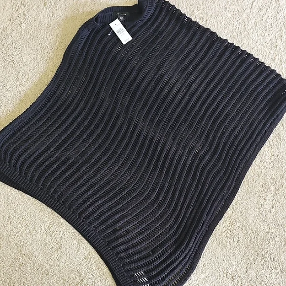 Ann Taylor Black Shrug with Asymmetrical Hem and Mesh Knit - Picture 3 of 7